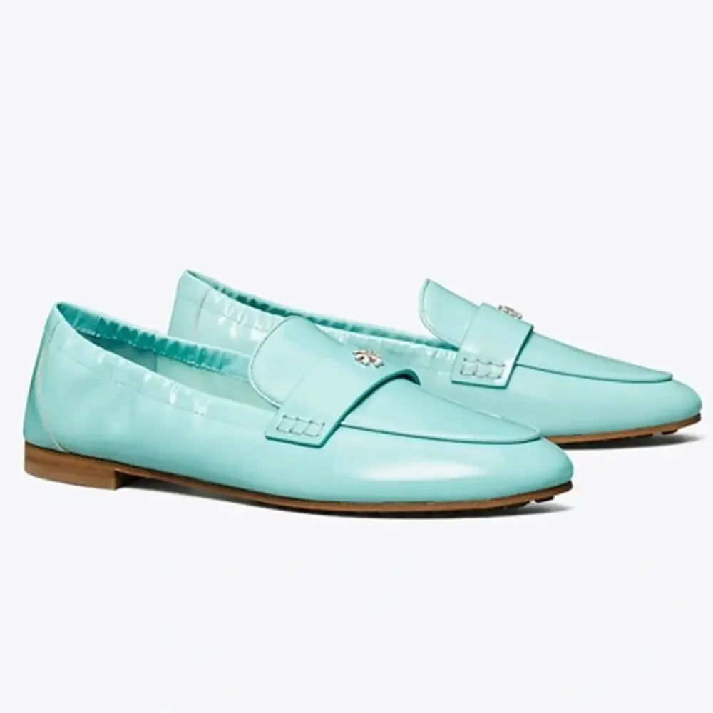 Tory Burch RARE Blue Silver Ballet Patent Leather Loafer Flat MistyAqua Spongy 5